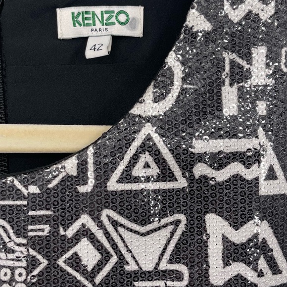 Kenzo Dress Paris Symbols-Print Sequined Sleeveless Dress US 10 FR 42 Authentic - Picture 4 of 12
